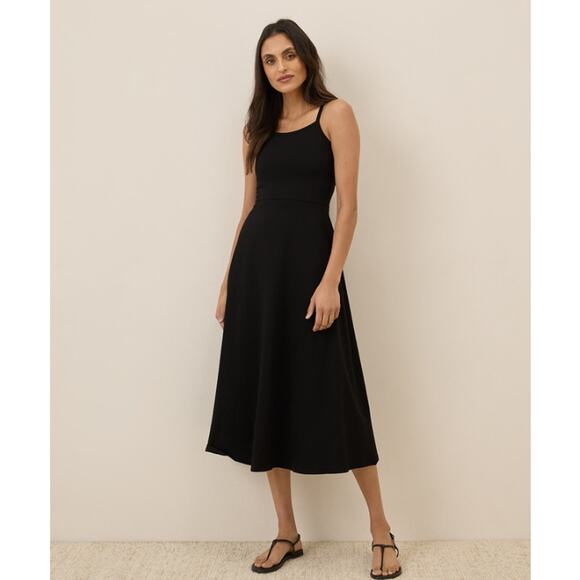 Pact Women's SZ S (4/6) Organic Cotton Fit & Flare Midi Dress In Black WE1-WFM - Picture 1 of 9